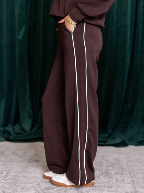 brown side stripe athleisure pant