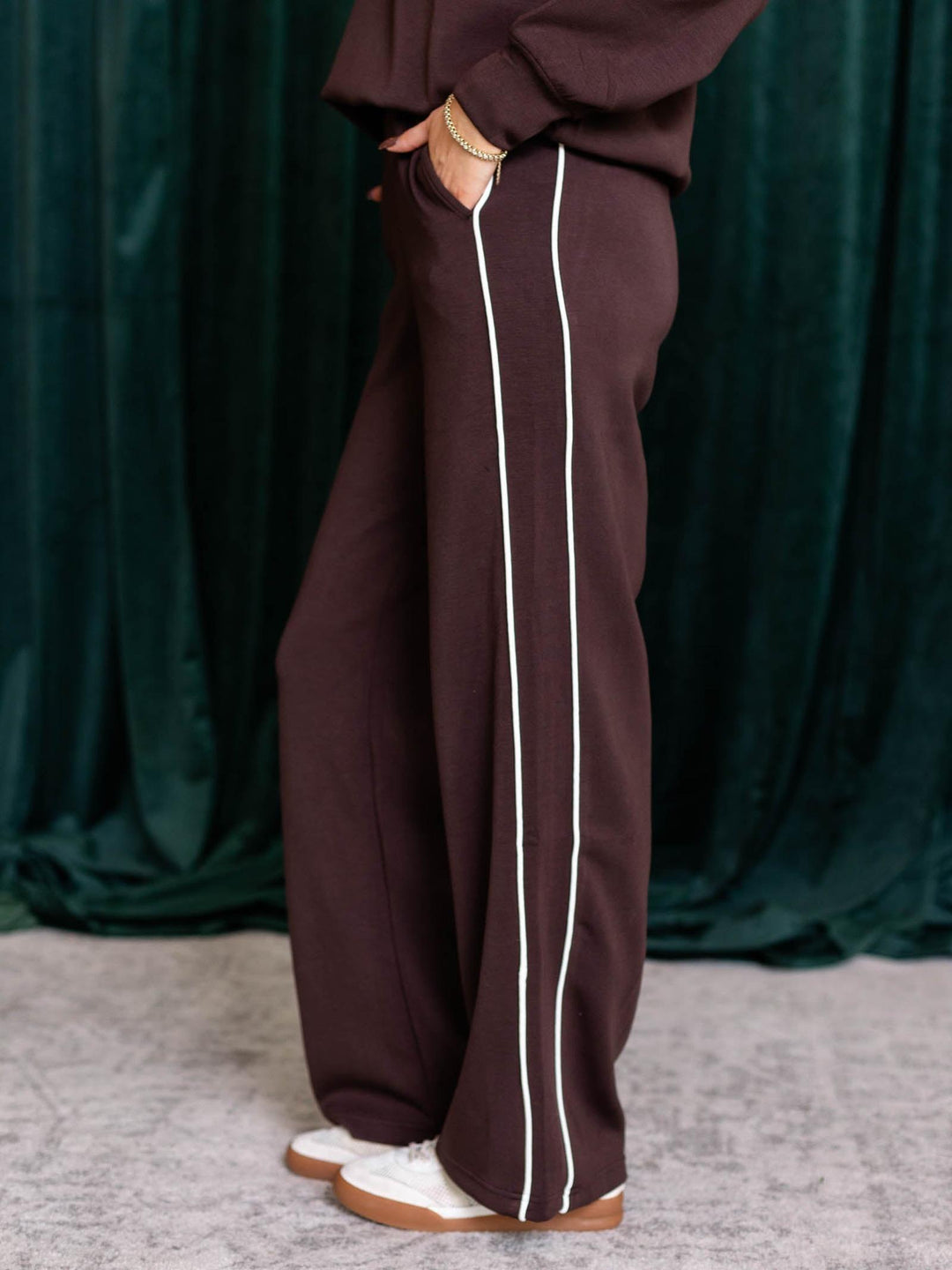 brown side stripe athleisure pant