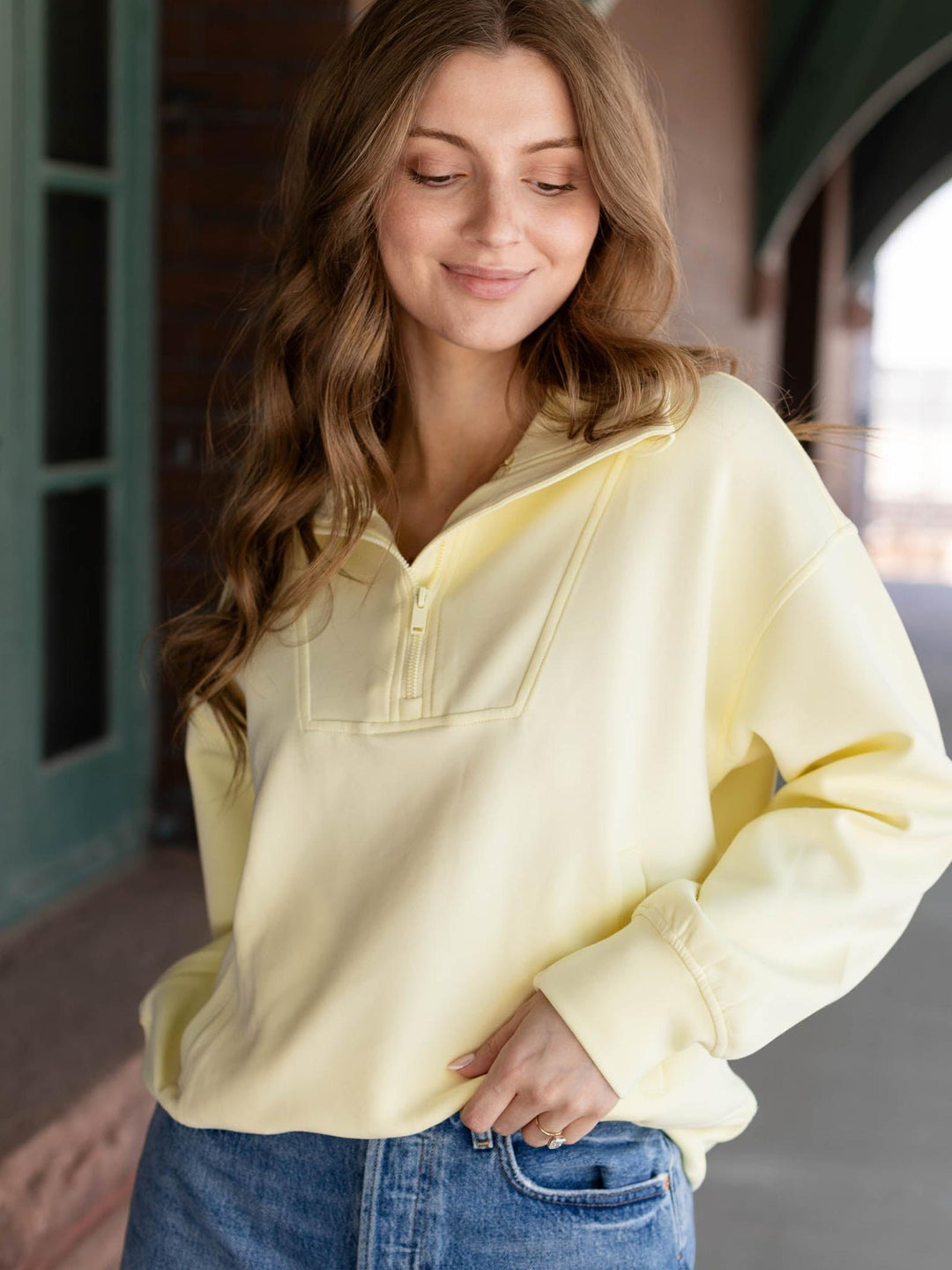 DoubleLUXE Quarter Zip Mock Neck Pullover