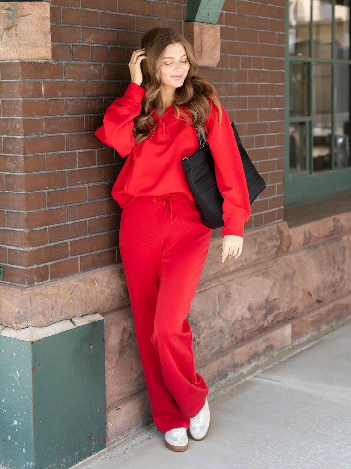 soft red half zip sweatshirt