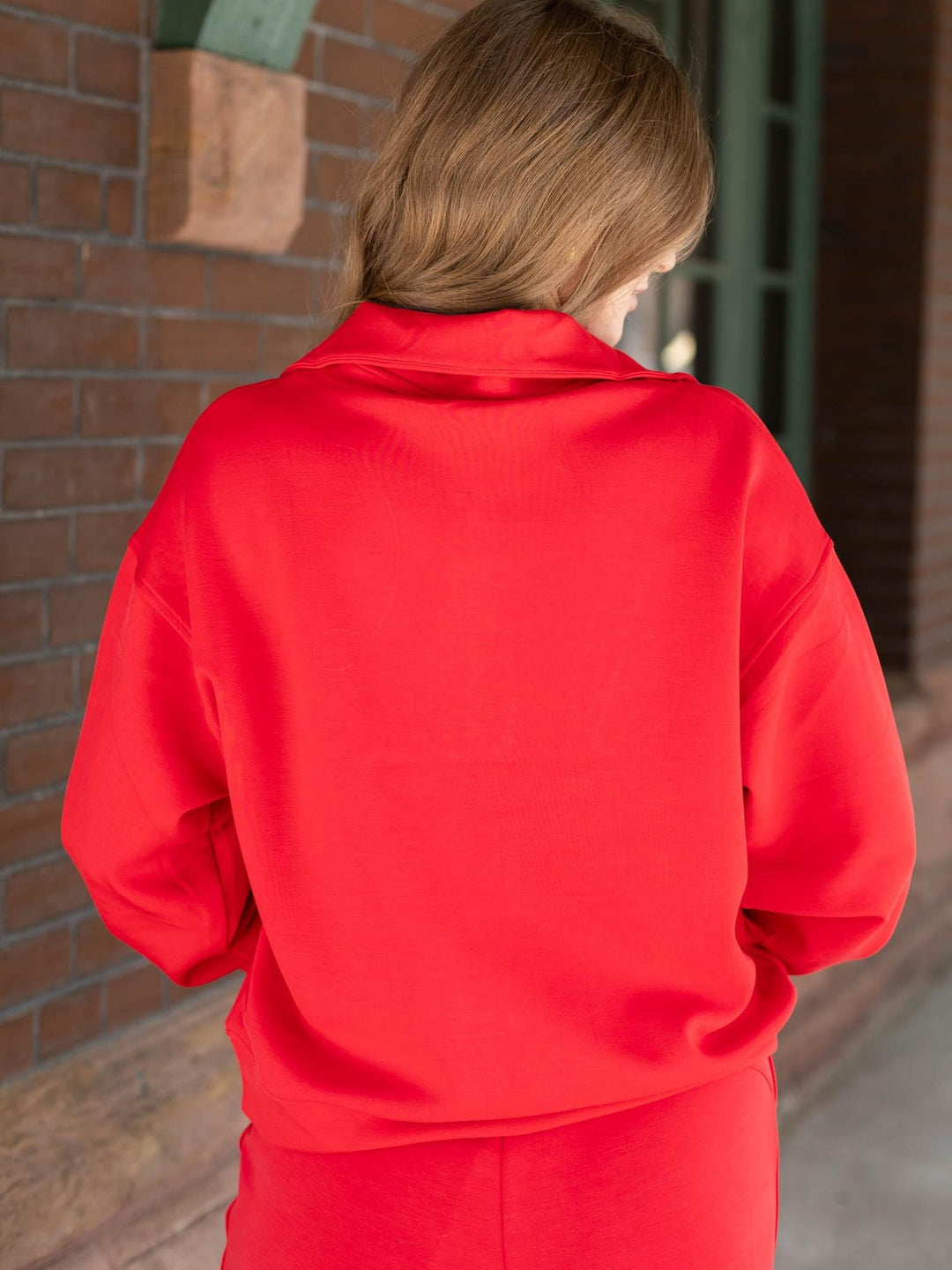soft red half zip sweatshirt