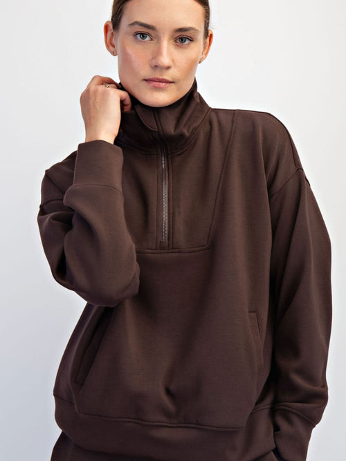 brown half zip sweatshirt