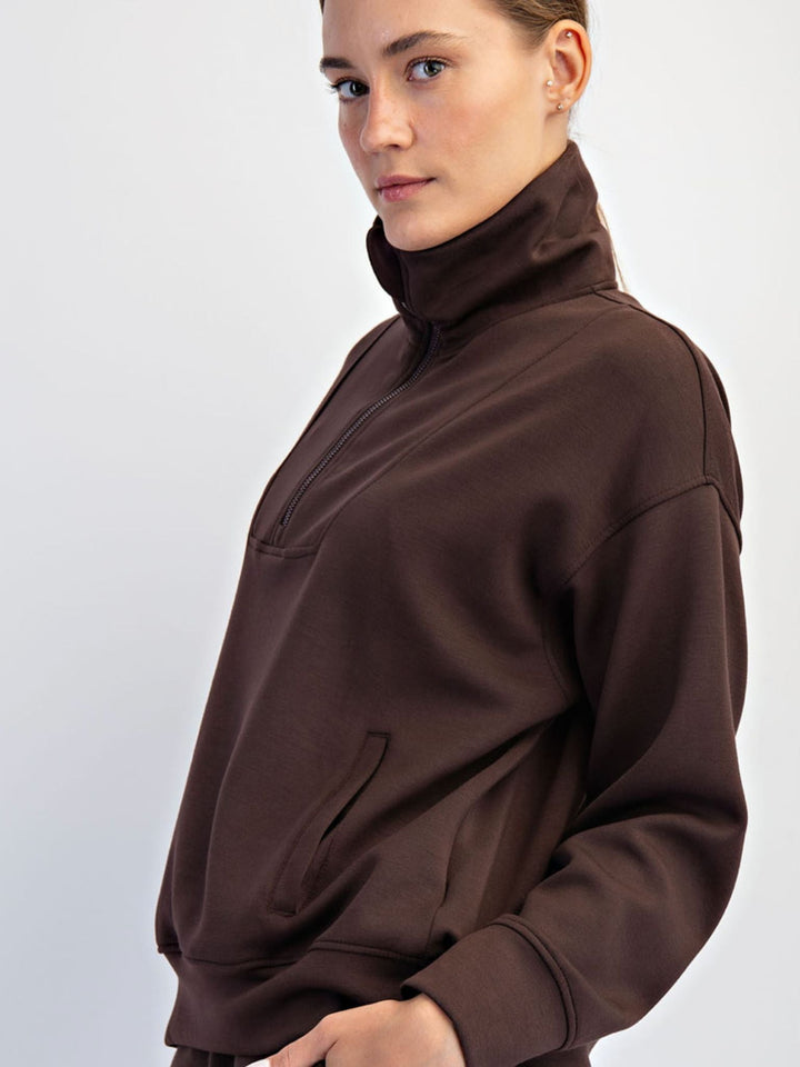 brown half zip sweatshirt