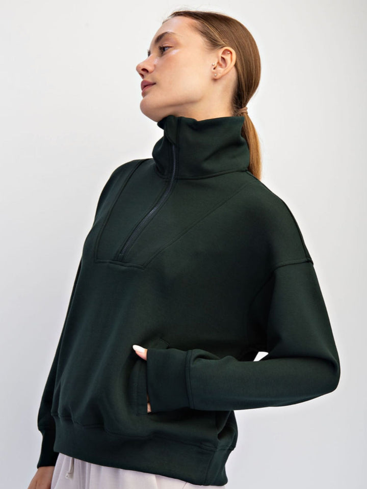 dark green half zip sweatshirt