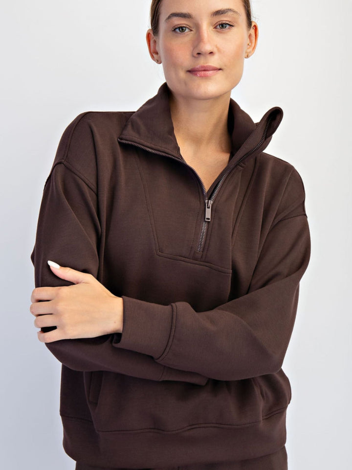 brown half zip sweatshirt