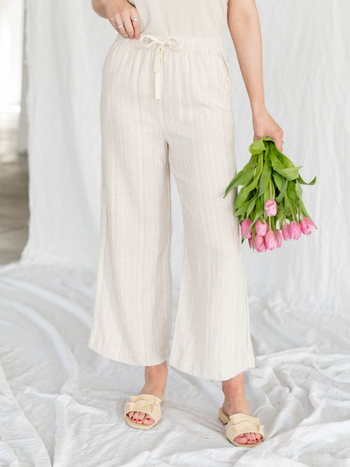 neutral stripe wide leg pant