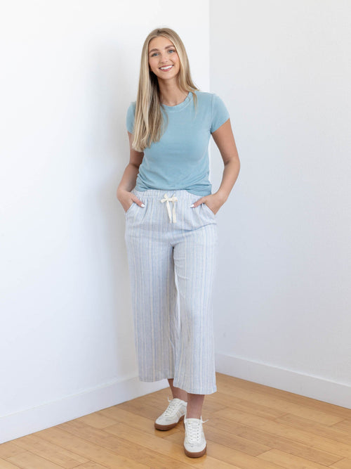 blue striped pants