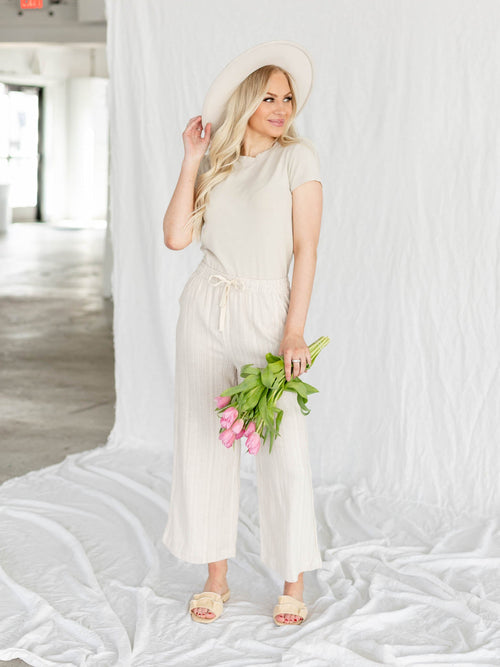 neutral stripe wide leg pant