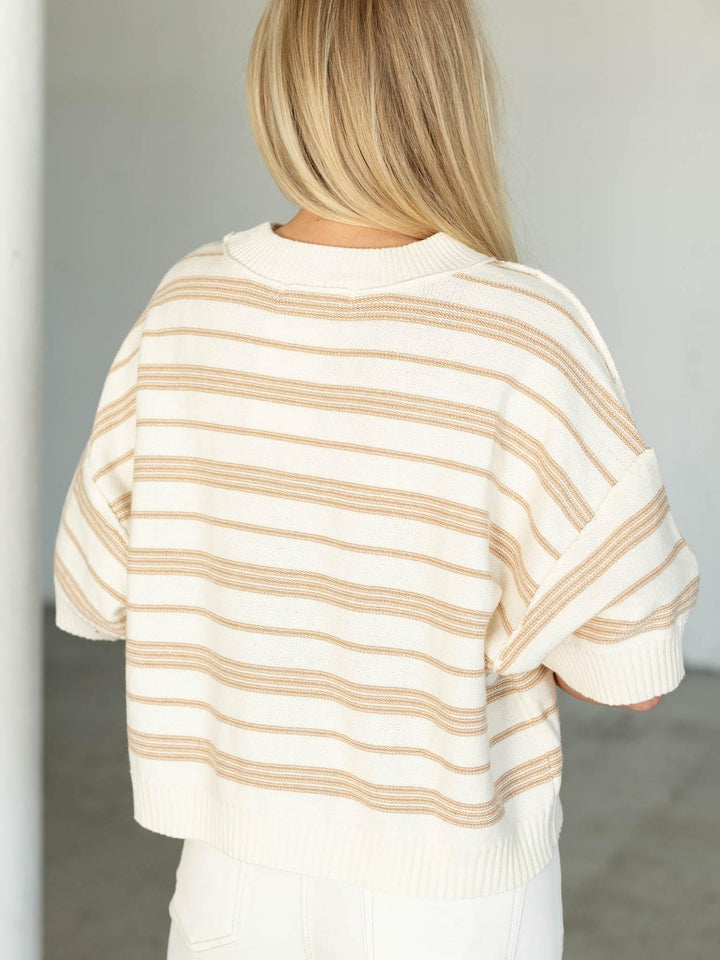 Drop Half Sleeve Striped Sweater Top