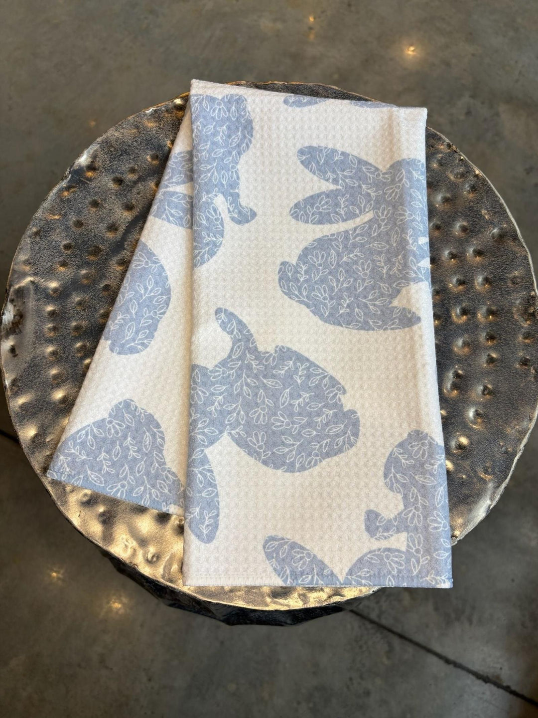 blue and white bunny rabbit waffle towel
