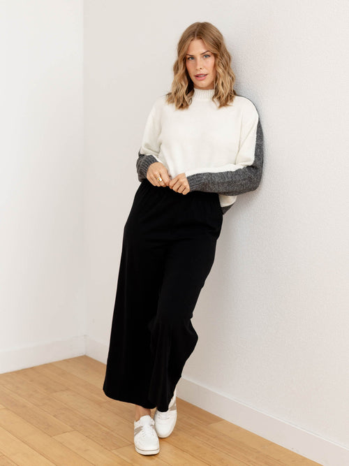 two tone color block mock neck sweater