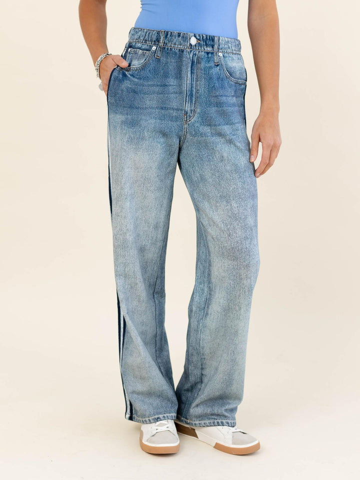 faux denim track pants