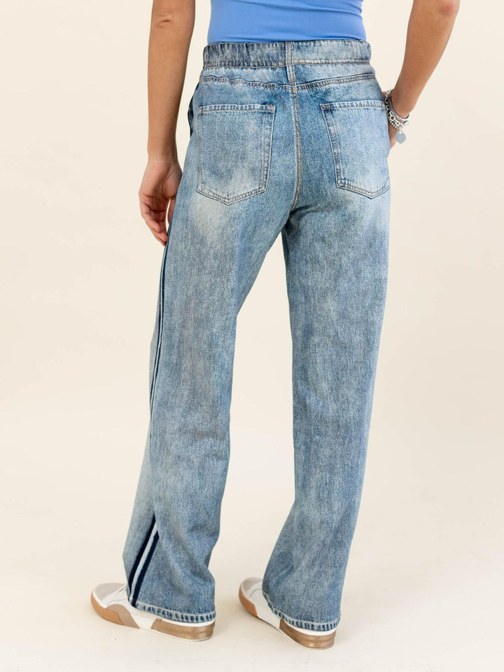 faux denim track pants