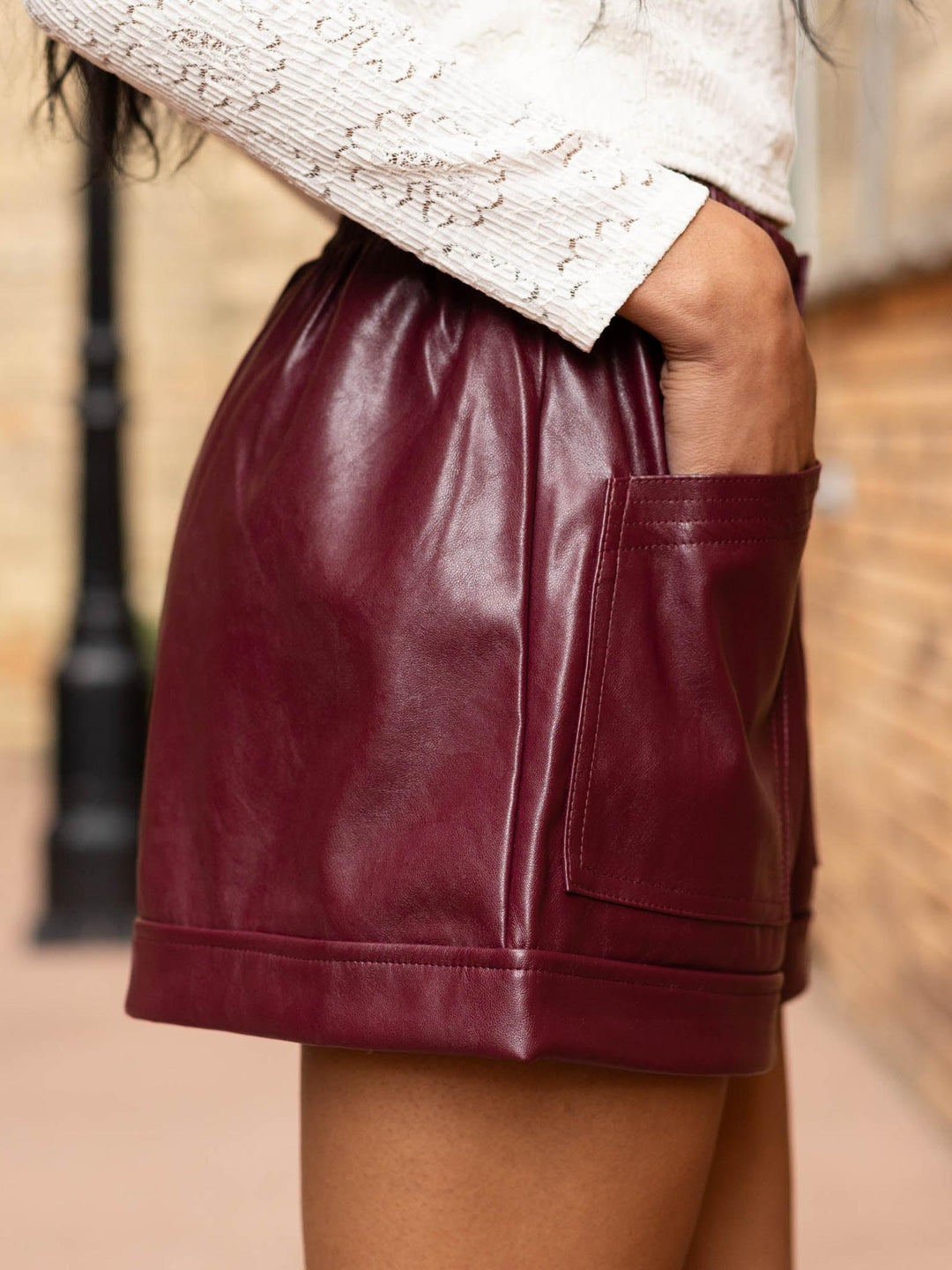Elan Faux Leather Elastic Waist Short