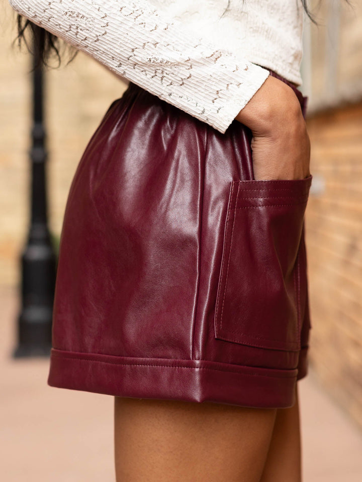 Elan Faux Leather Elastic Waist Short