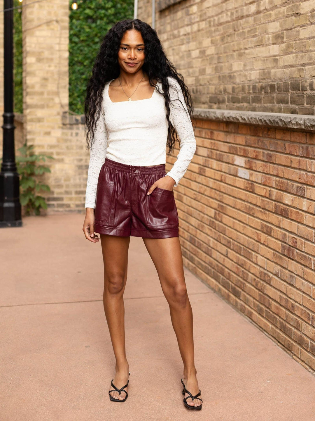 Elan Faux Leather Elastic Waist Short