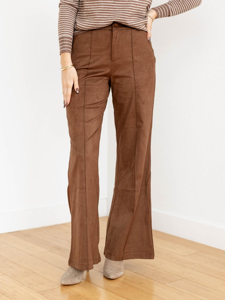 rich brown suede flared pant