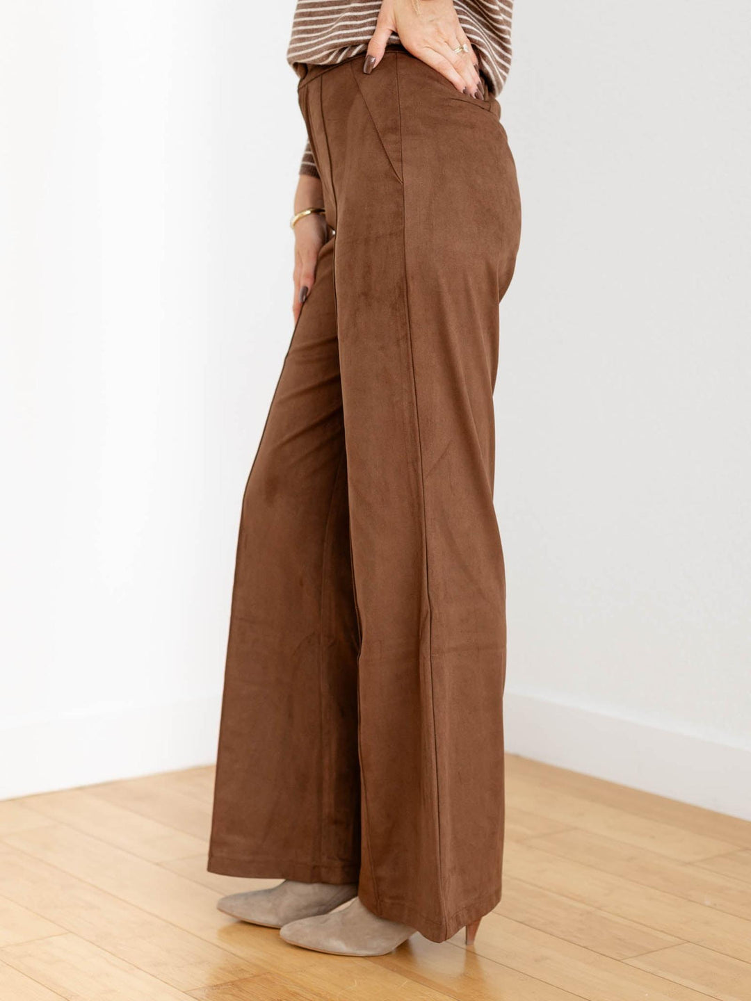rich brown suede flared pant