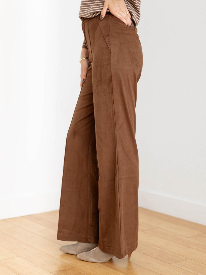 rich brown suede flared pant
