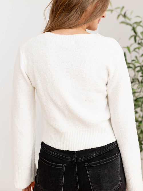 cream textured flared sleeve cardigan