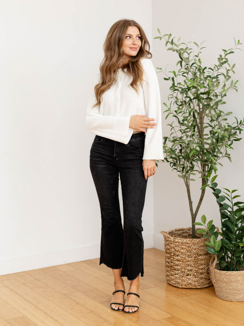 cream textured flared sleeve cardigan