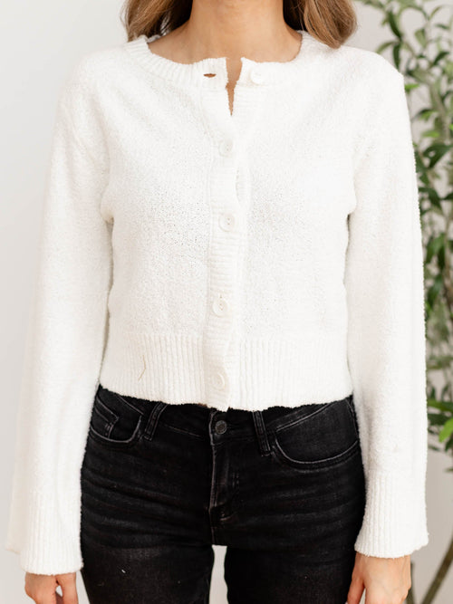 cream textured flared sleeve cardigan