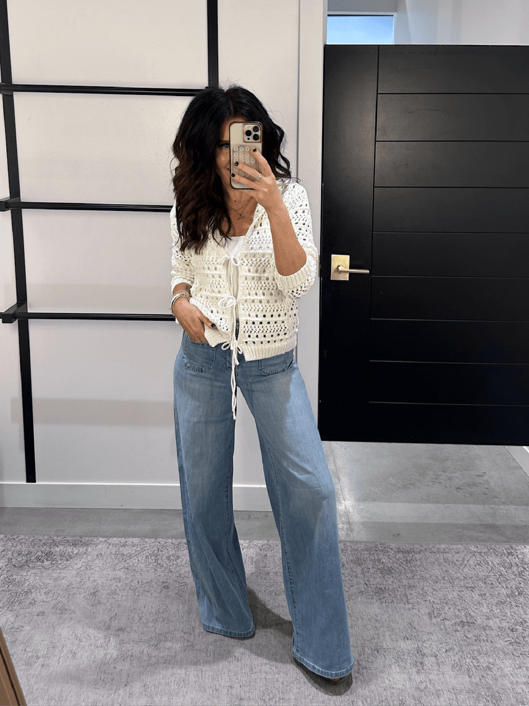 Elan Flyaway Open Knit Sweater Cardigan