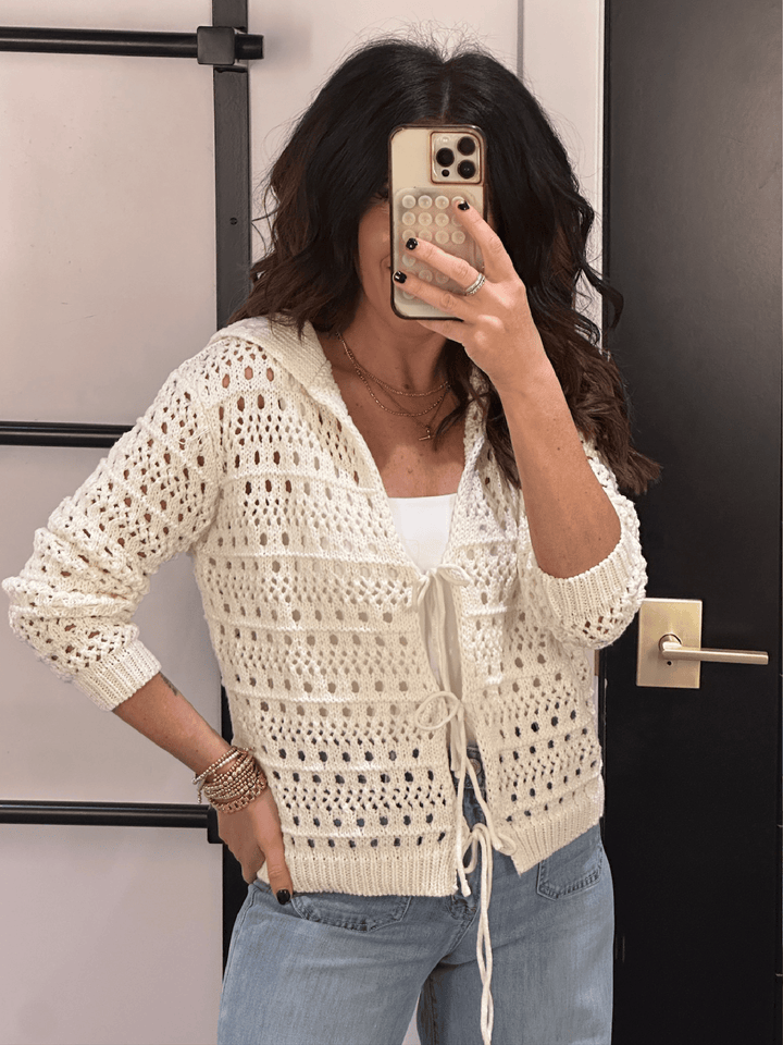 Elan Flyaway Open Knit Sweater Cardigan