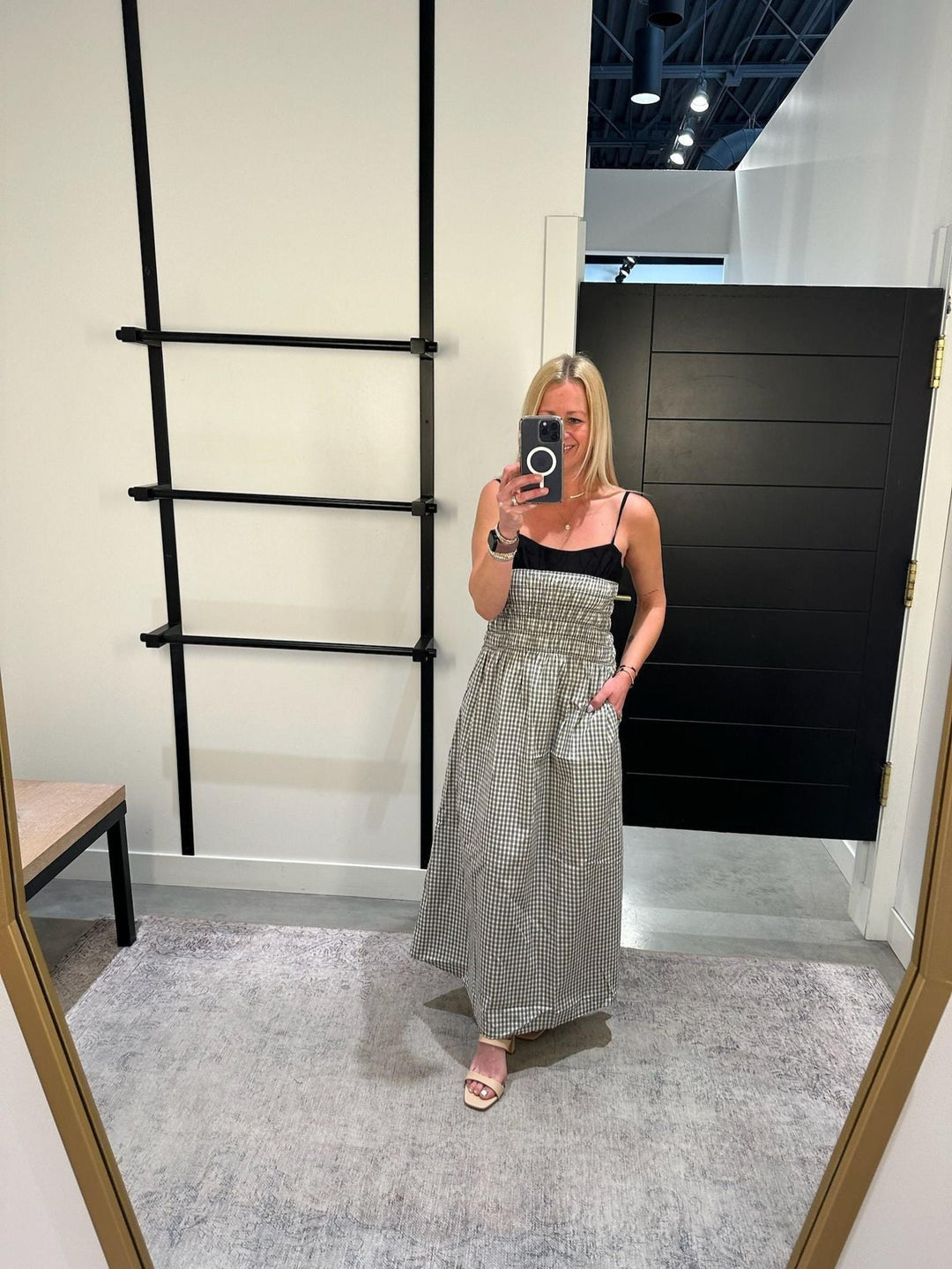 contrast gingham printed maxi dress