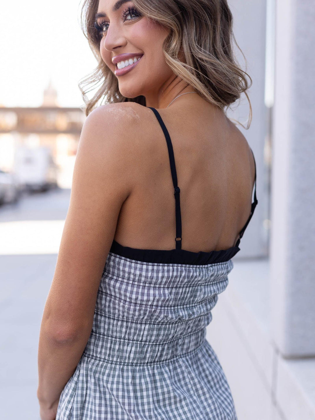 gingham printed maxi dress