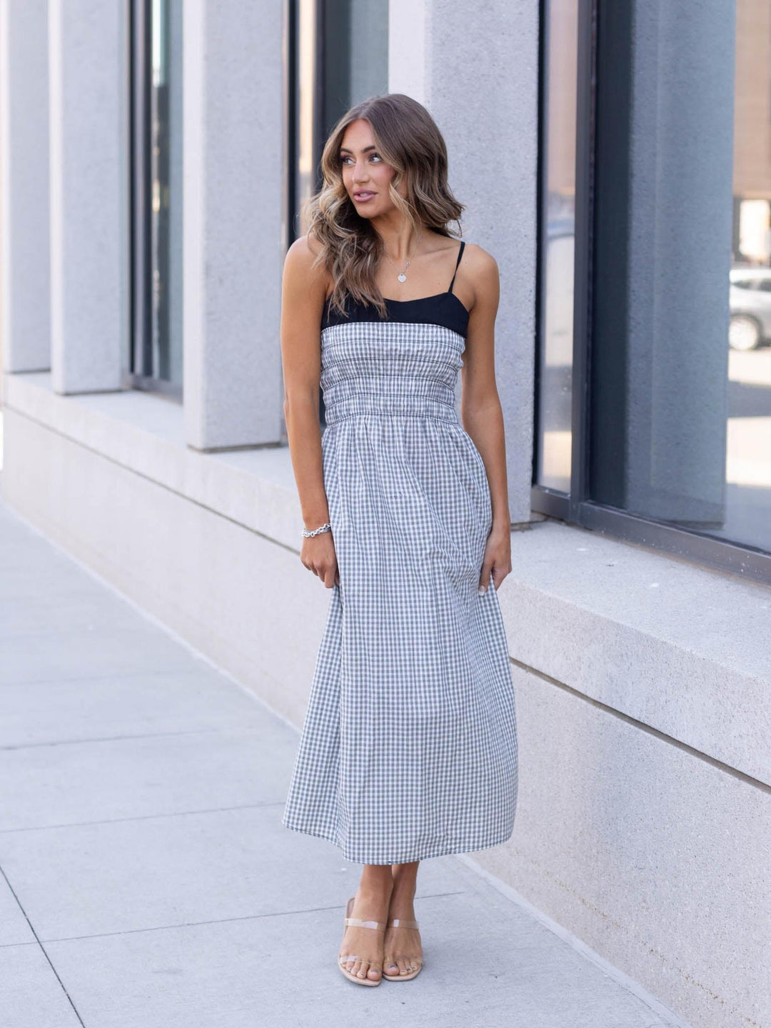 gingham printed maxi dress