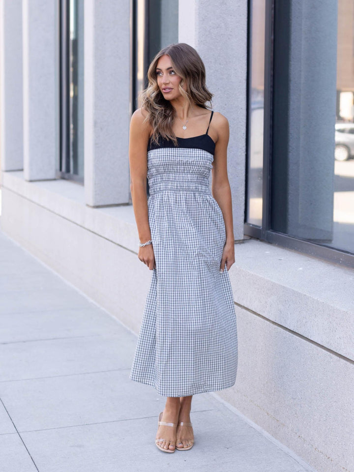 gingham printed maxi dress