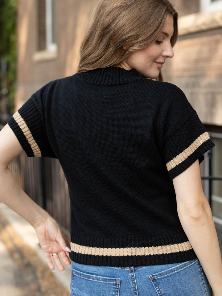 Elan Hem Detail Short Sleeve Sweater