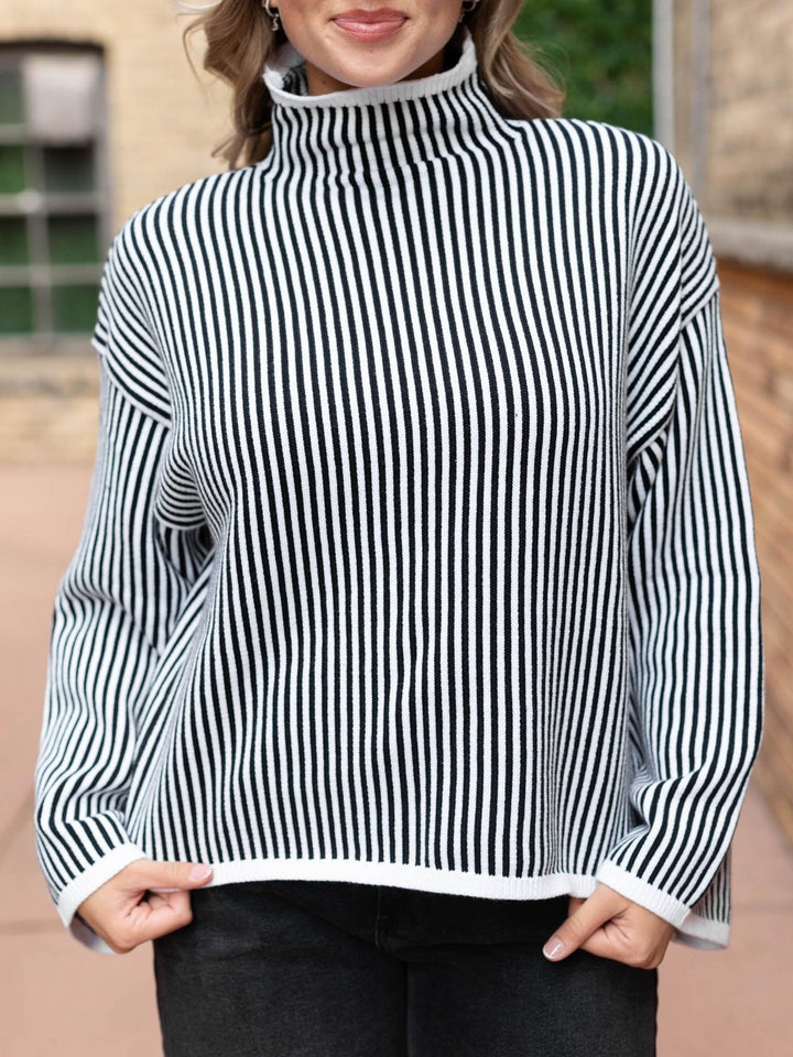Elan Mock Neck Long Sleeve Ribbed Sweater