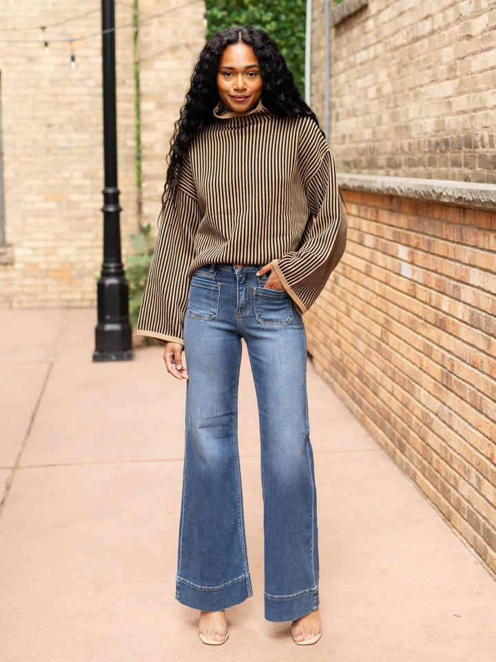 Elan Mock Neck Long Sleeve Ribbed Sweater