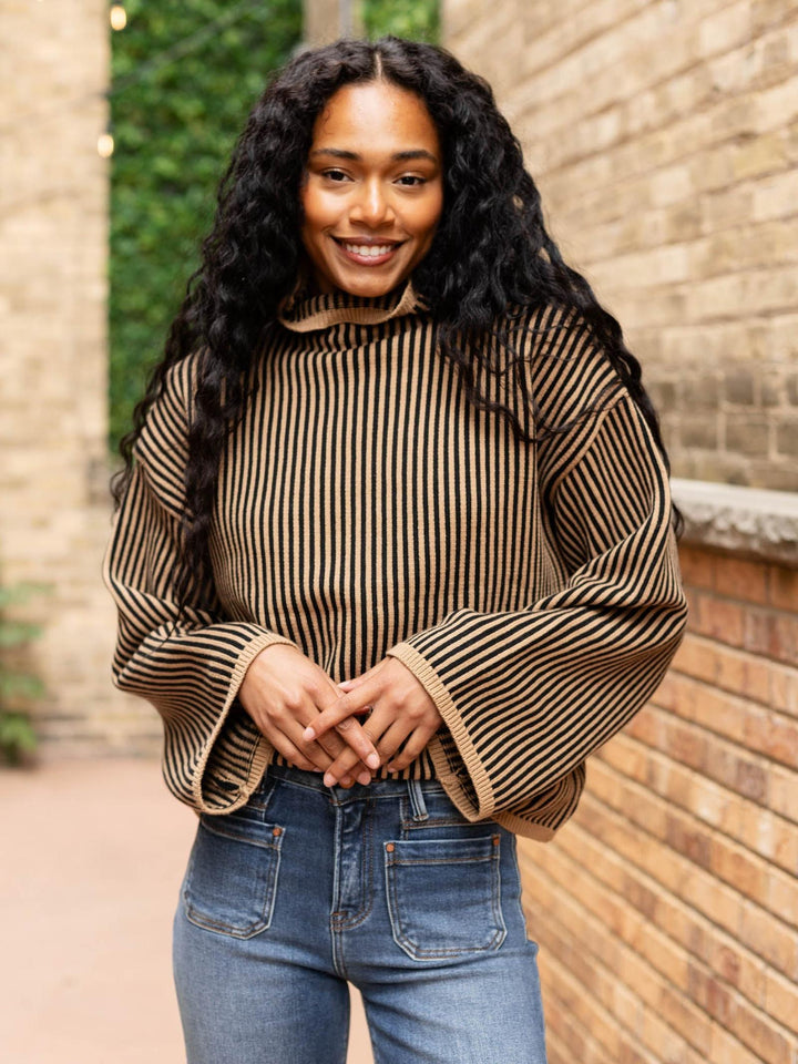 Elan Mock Neck Long Sleeve Ribbed Sweater
