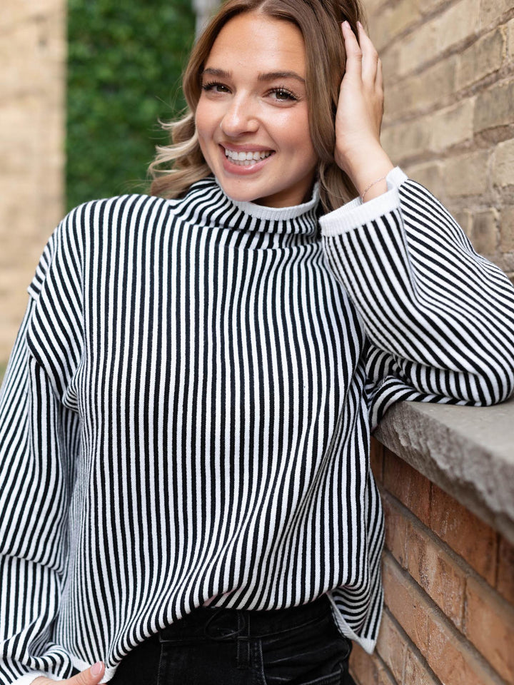 Elan Mock Neck Long Sleeve Ribbed Sweater