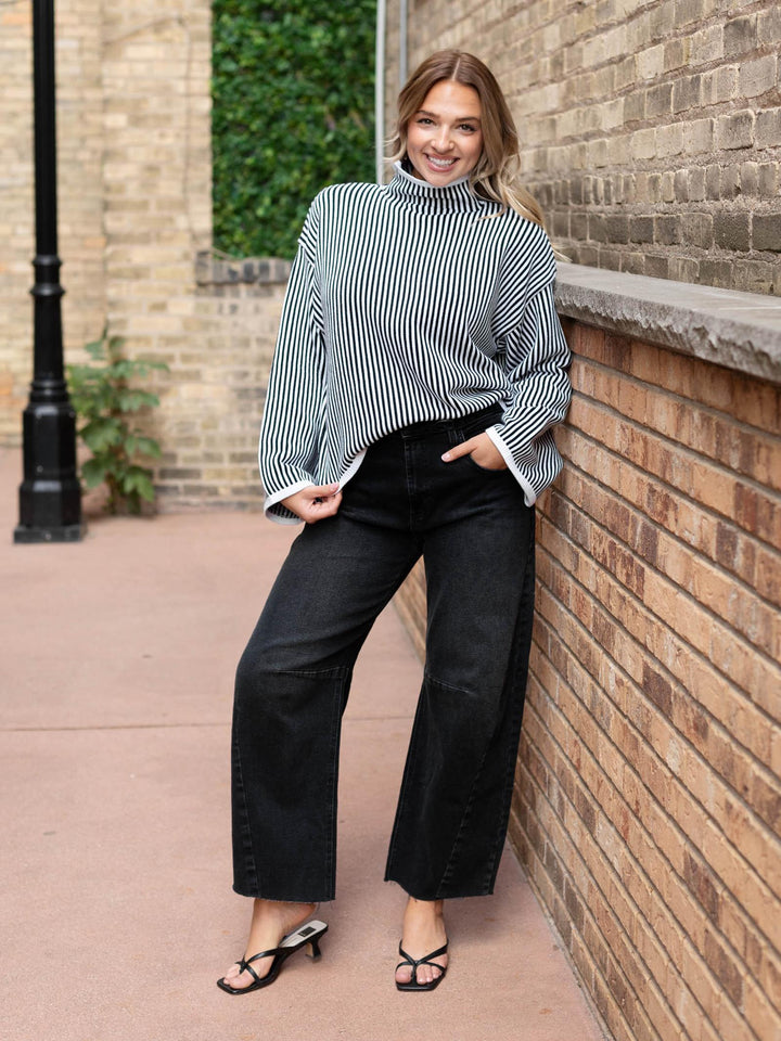 Elan Mock Neck Long Sleeve Ribbed Sweater