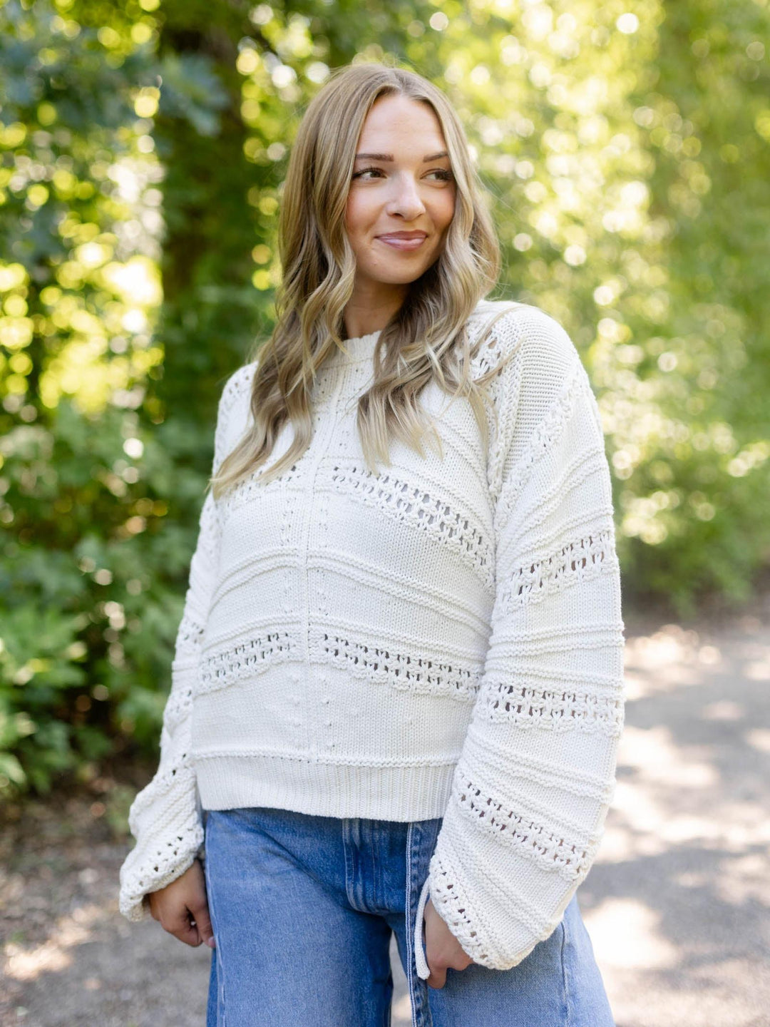 Elan Open Knit Tie Detail Sweater