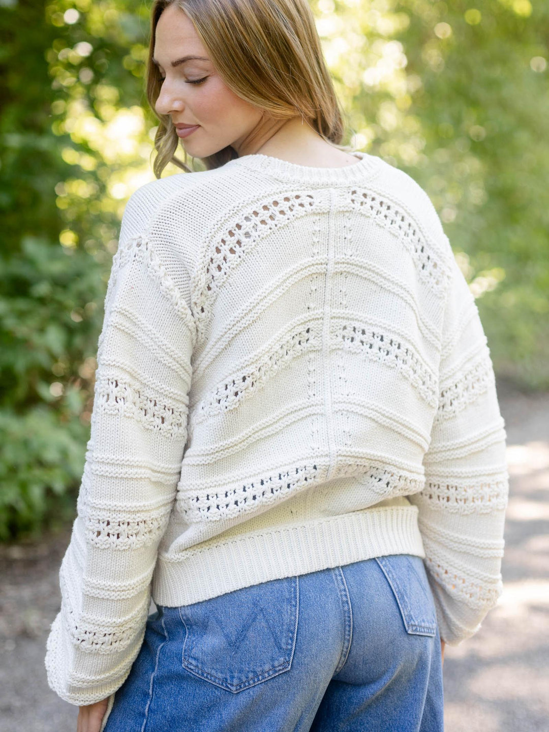 Elan Open Knit Tie Detail Sweater