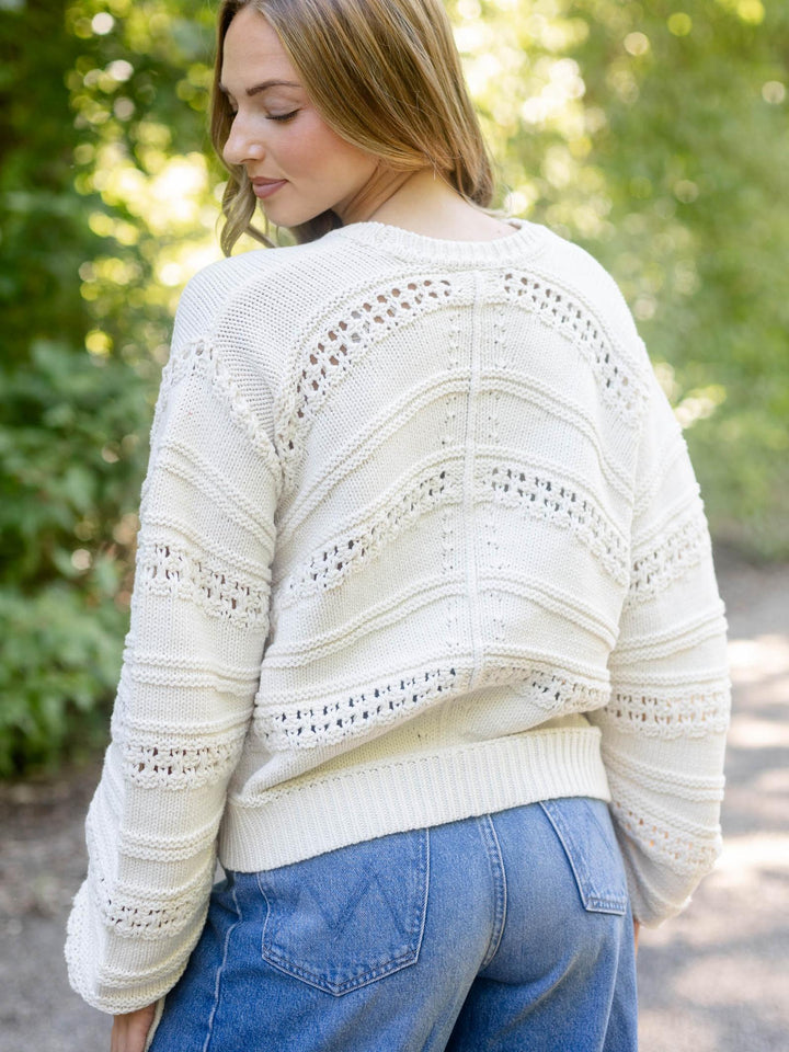 Elan Open Knit Tie Detail Sweater