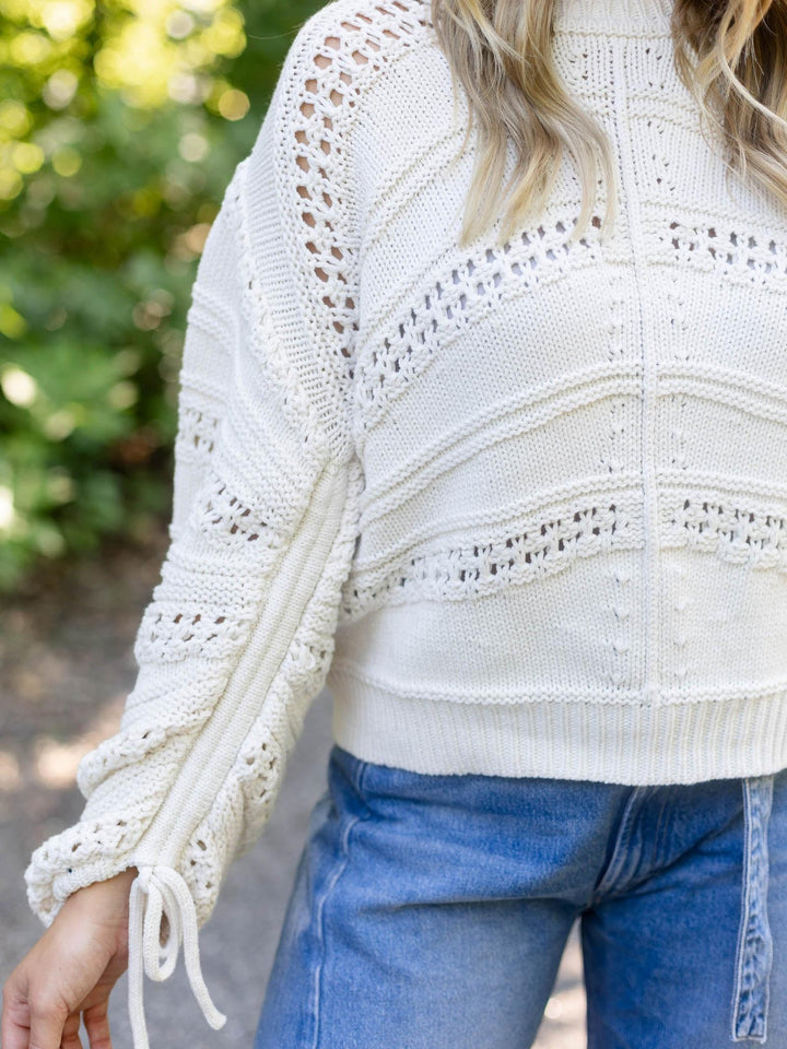 Elan Open Knit Tie Detail Sweater