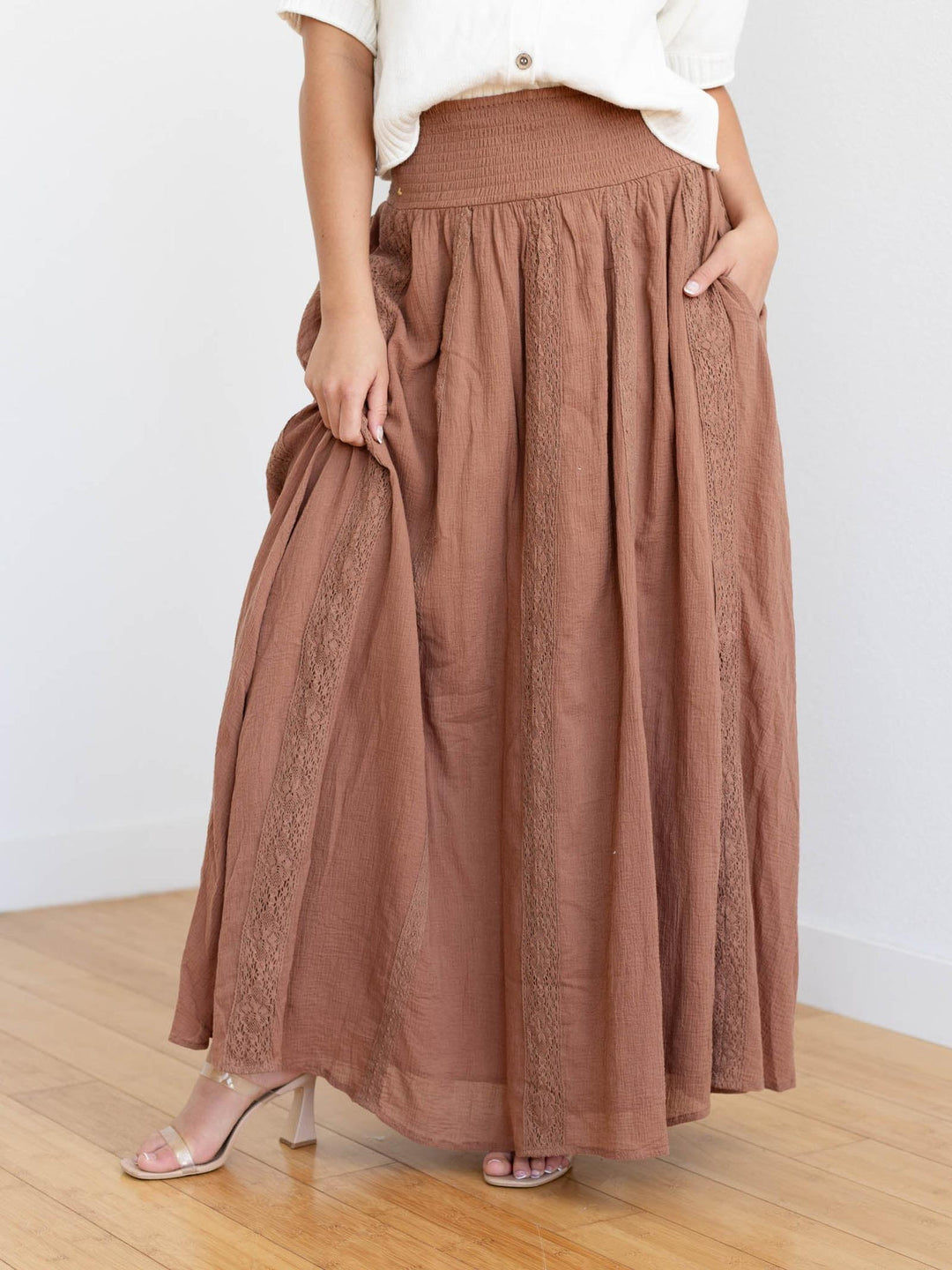 rust lace maxi skirt
