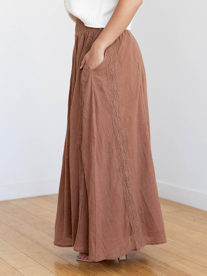 rust lace maxi skirt
