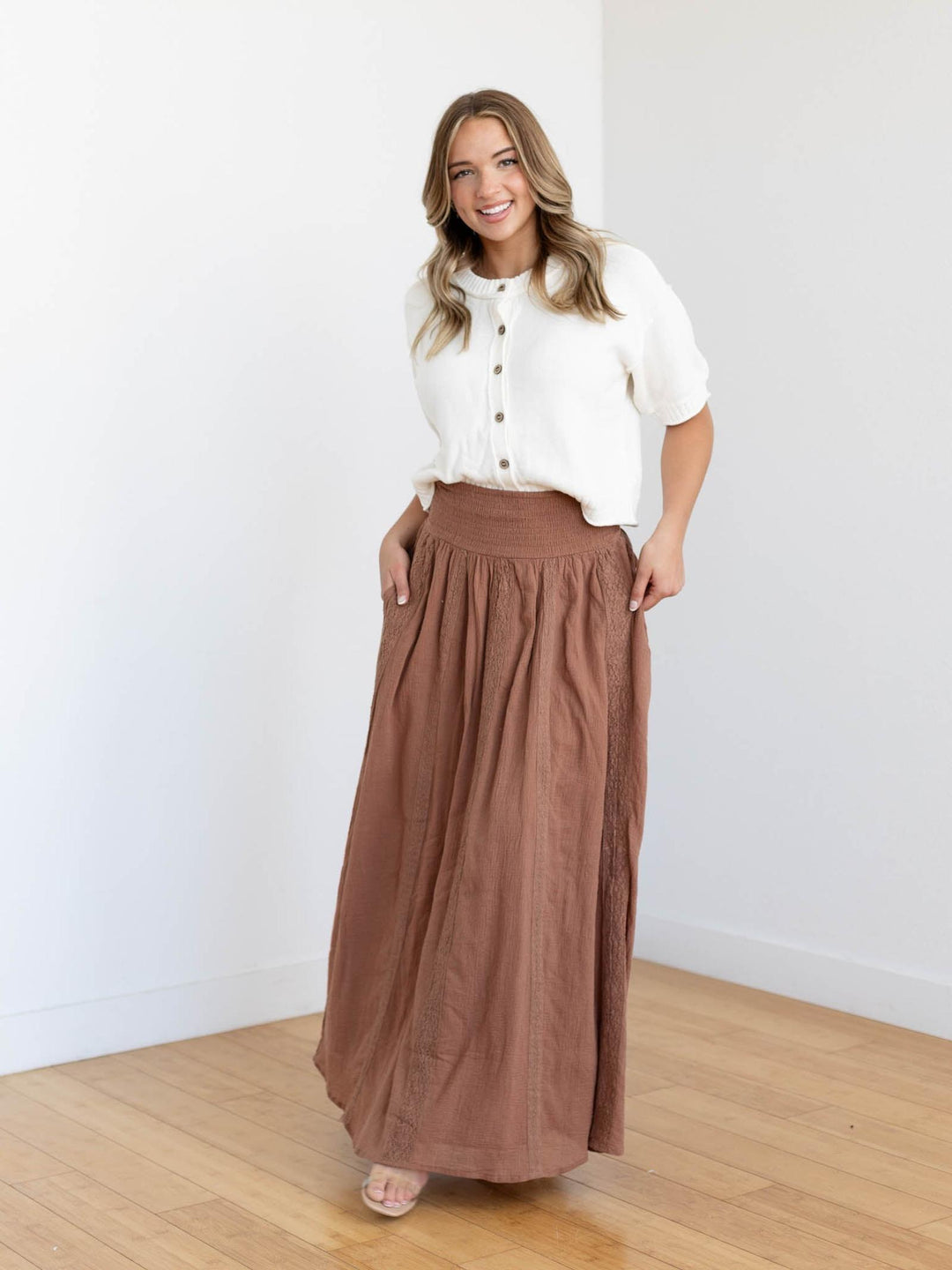 rust lace maxi skirt