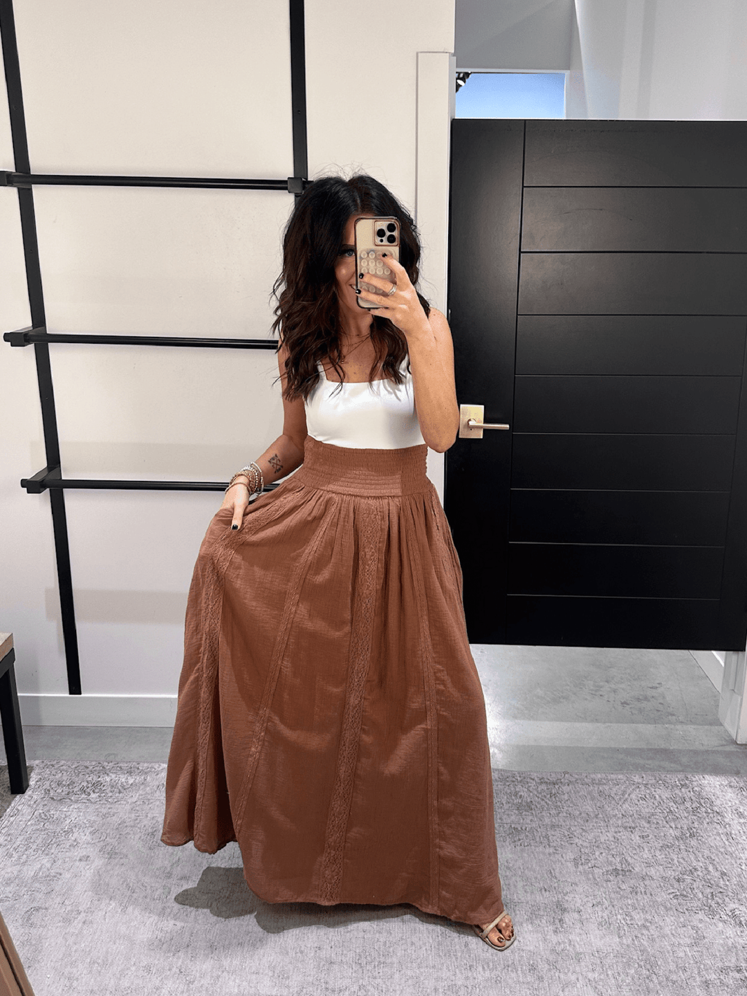 rust lace maxi skirt