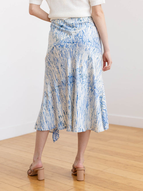 printed blue and white side slit skirt