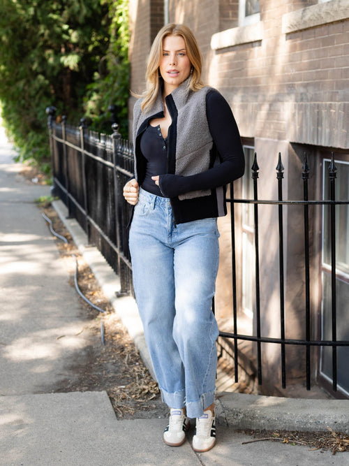 grey sherpa zip front vest