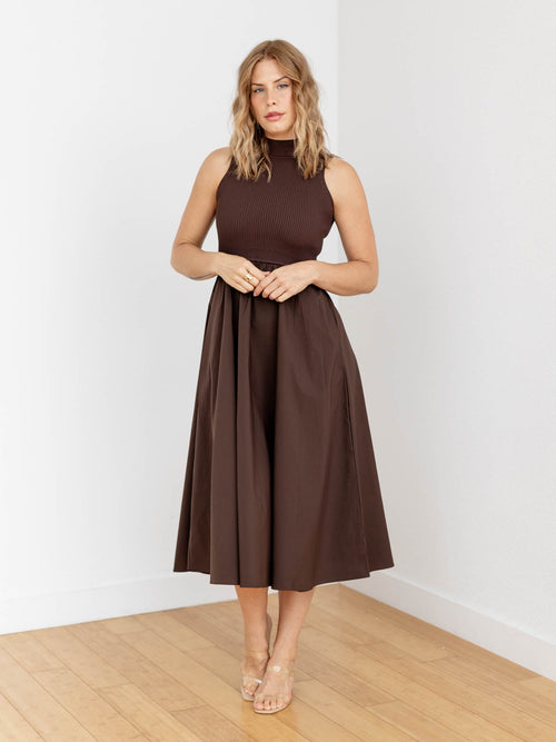 brown ribbed maxi dress