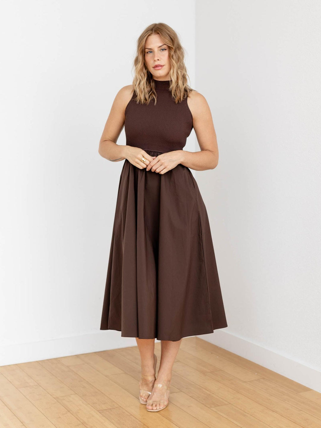ribbed mock neck maxi dress Ribbed Long-Sleeve Mock Neck Dress in Vince Products Women
